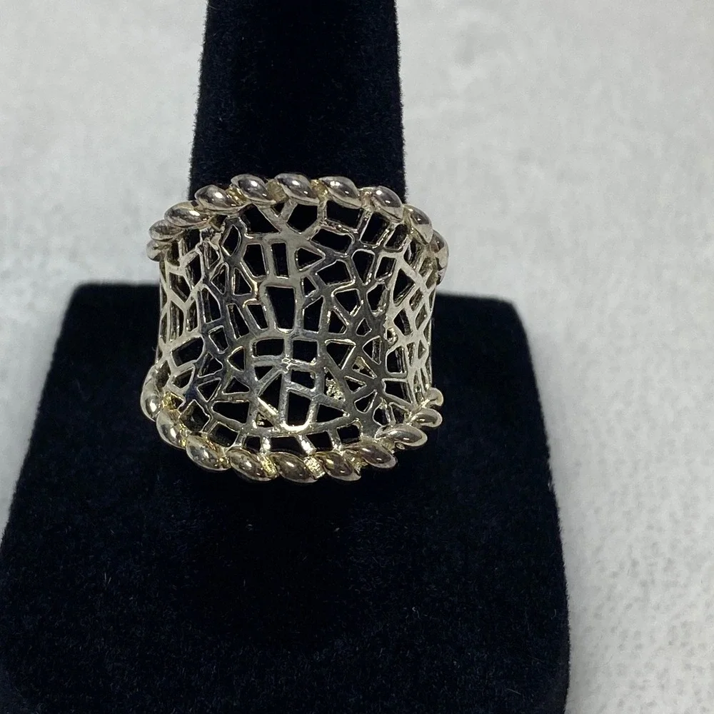 Sterling Silver‎ Filigree Open Weave Geometric Ring Statement Ring Size 7